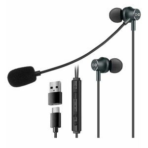 3-in-1 Mini Computer Headset USB Earbuds with Boom Mic USB-C and USB-A Connect